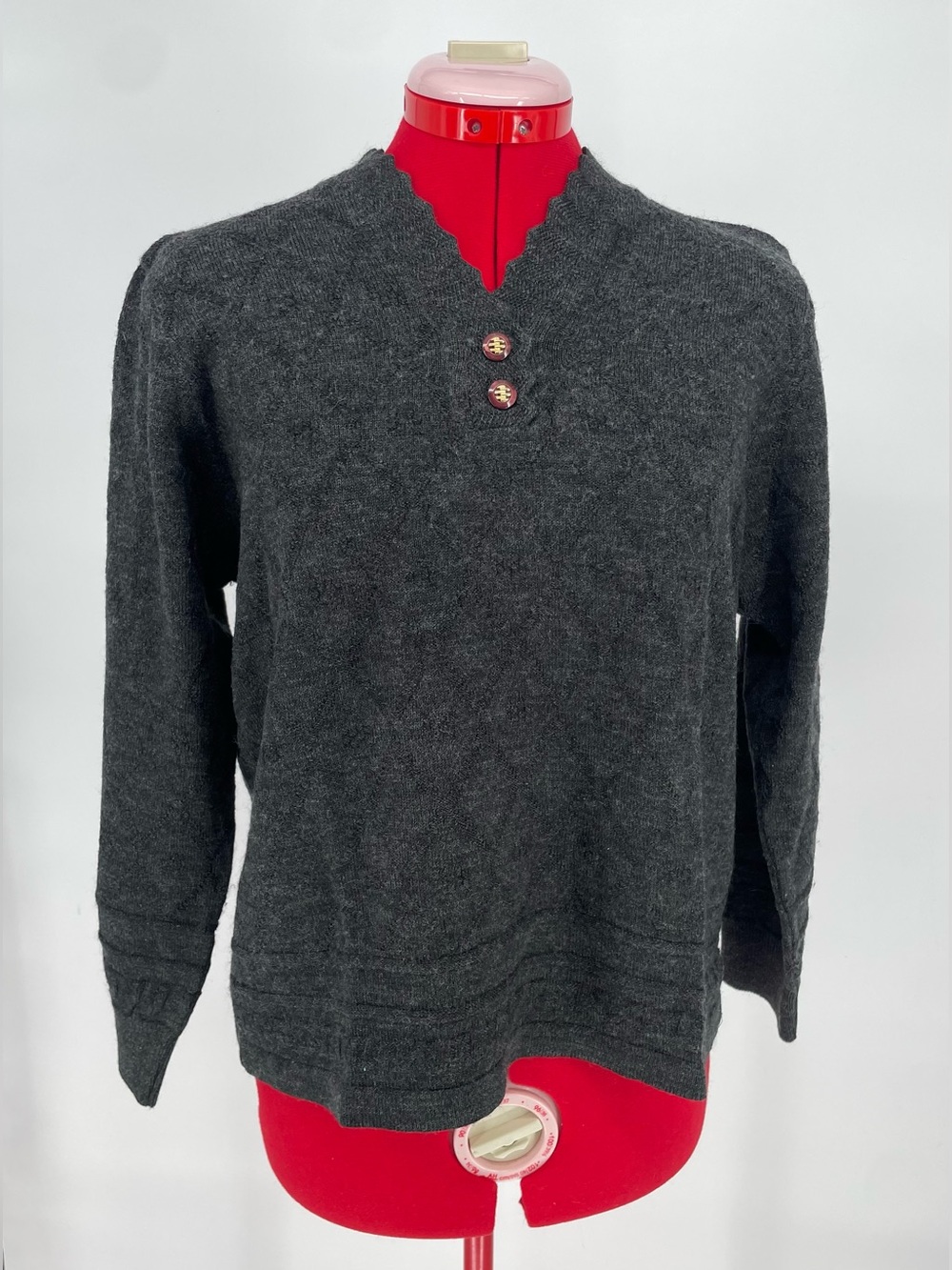 Vintage Dark Gray Long Sleeve Knit Sweater Maga By Colosseum Zig Zag Edge Trim
